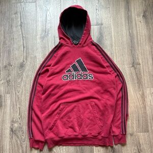 Adidas Pullover Hoodie Mens Size Large Red Maroon Athletic Three Stripes